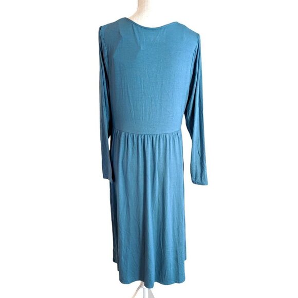 Ava & Viv Teal Ruched Front Long Sleeve A Line Dress - Picture 4 of 6